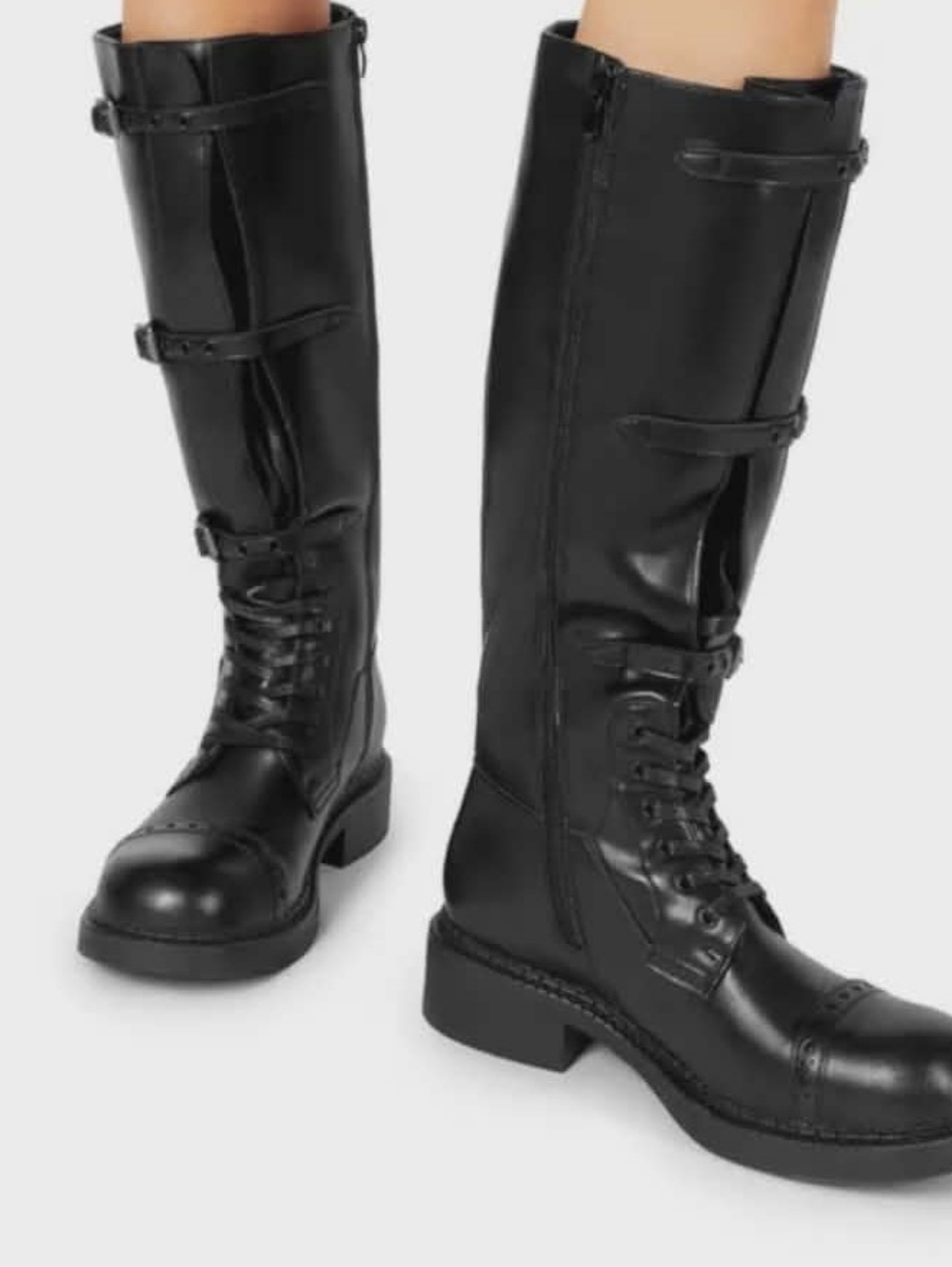 DREAM PAIRS Black Knee-High Lace-Up Buckle Boots size 7.5